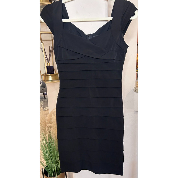 White House Black Market | Black Shapewear Shadow Panel Tiered Dress 4 - Picture 2 of 5